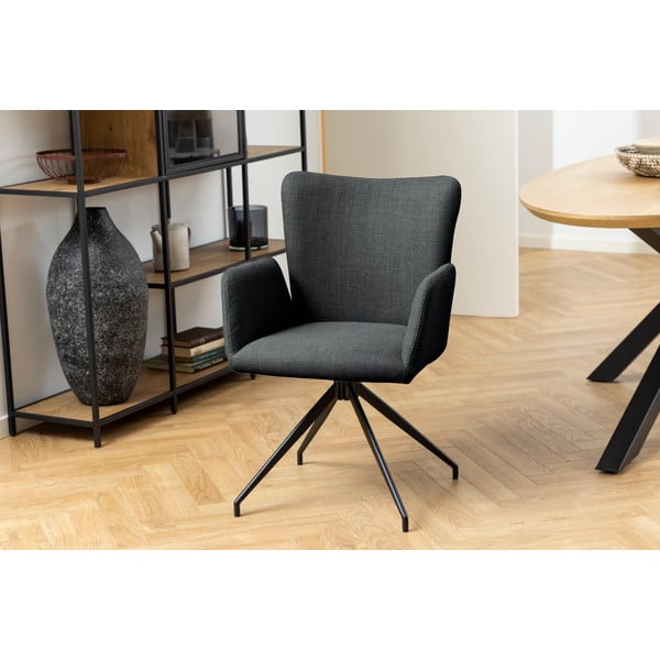 Tmavosivé čalúnené jedálenské kreslá v súprave s podrúčkami 2 ks Laura – Actona-image-2