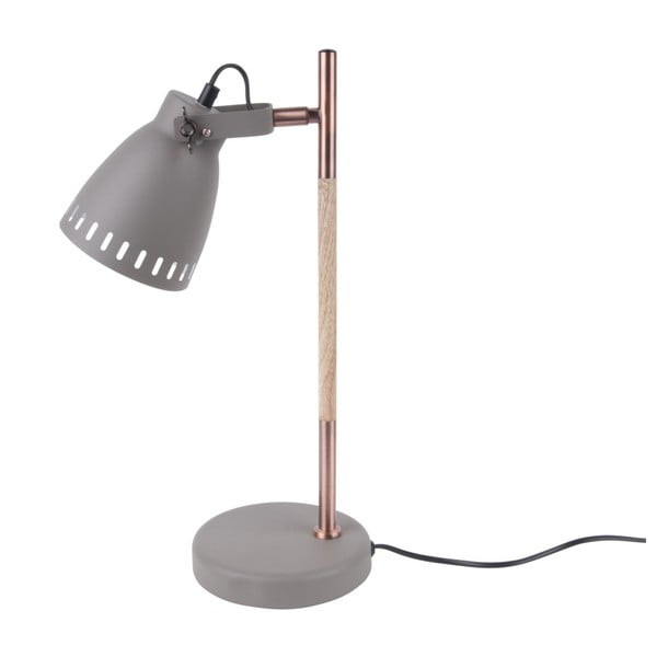 Sivá stolová lampa s drevenými detailmi Leitmotiv Mingle