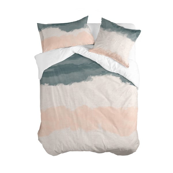 Ružová/sivá bavlnená obliečka na perinu na jednolôžko 140x200 cm Seaside – Blanc