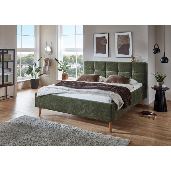 Khaki čalúnená dvojlôžková posteľ s úložným priestorom s roštom 180x200 cm Nova – Meise Möbel-image-3