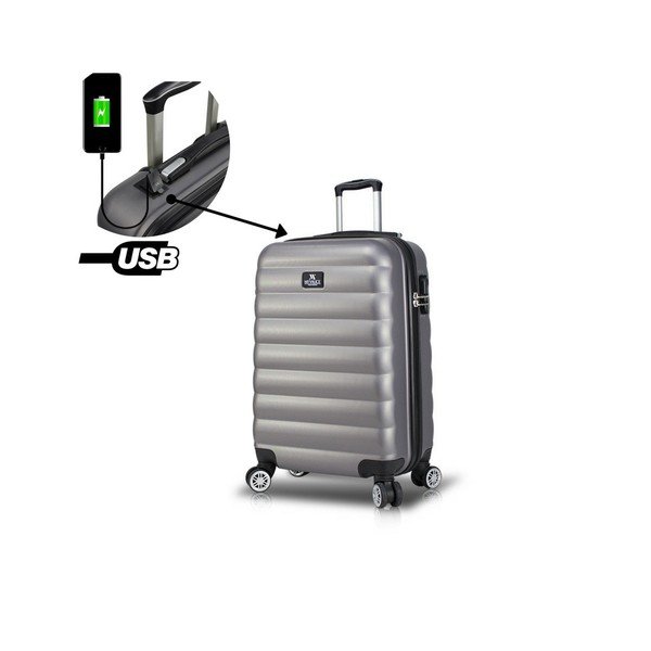 Sivý cestovný kufor na kolieskach s USB portom My Valice COLORS RESSNO Medium Suitcase-image-2