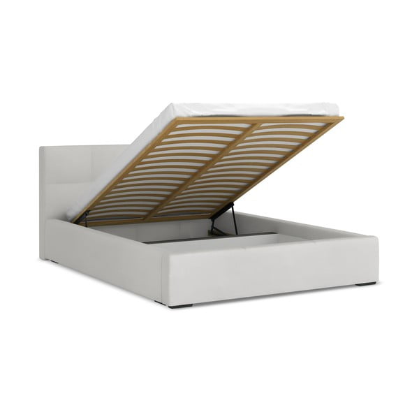 Svetlosivá zamatová čalúnená dvojlôžková posteľ s úložným priestorom s roštom 140x200 cm Hiko – Makamii-image-1