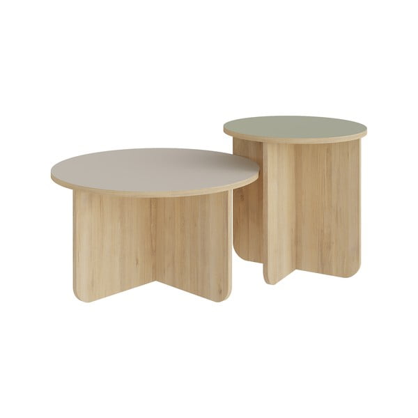 Krémovobiele/v prírodnej farbe okrúhle konferenčné stolíky v súprave 2 ks v dekore duba ø 70 cm Hillary – Marckeric