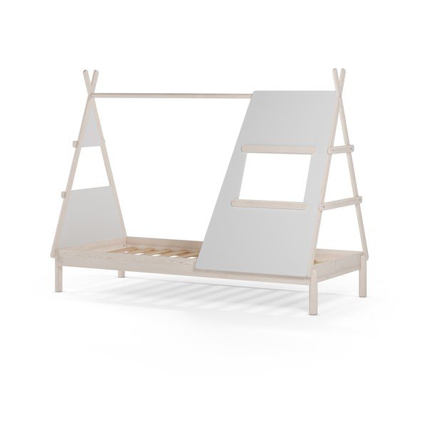 Krémovobiela domčeková detská posteľ z borovicového dreva s roštom 90x200 cm Enola – Marckeric-image-4