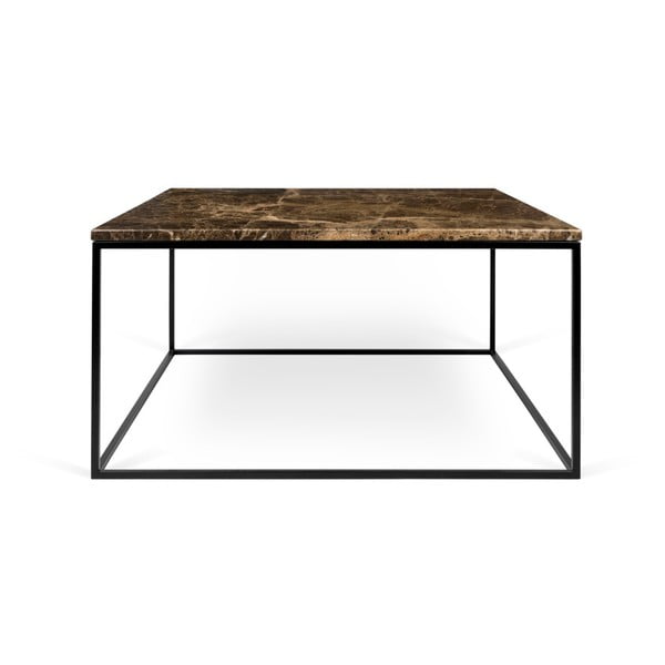 Hnedý mramorový konferenčný stolík s čiernymi nohami TemaHome Gleam, 75 cm