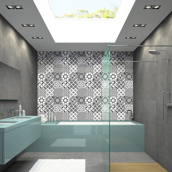 Sada 9 nástenných samolepiek Ambiance Wall Decal Tiles Azulejos Shades of Gray Sotchi, 15 × 15 cm-image-2