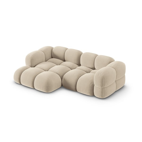 Béžová zamatová rohová pohovka (ľavý roh/s leňoškou) Loretto – Cosmopolitan Design-image-3