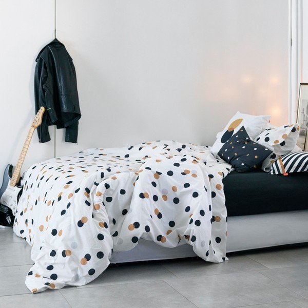 Biela bavlnená obliečka na perinu na jednolôžko 140x200 cm Golden dots – Blanc-image-3