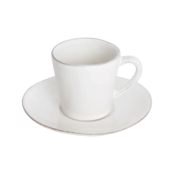 Biela kameninová šálka na kávu s tanierikom Ego Dekor Nova, 70 ml