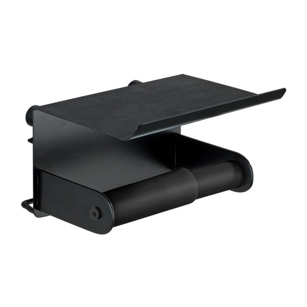 Čierny nástenný držiak na toaletný papier s podložkou na mobil Wenko Classic Plus-image-3