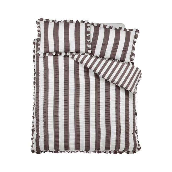 Tmavohnedé obliečky na dvojlôžko 200x200 cm Seersucker Frill Stripe – Catherine Lansfield