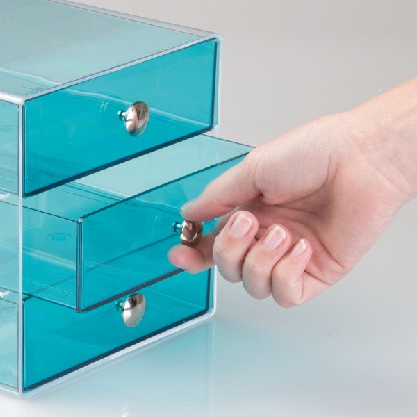 Modrý trojposchodový organizér so zásuvkami iDesign, 16,5 x 16,5 cm-image-3
