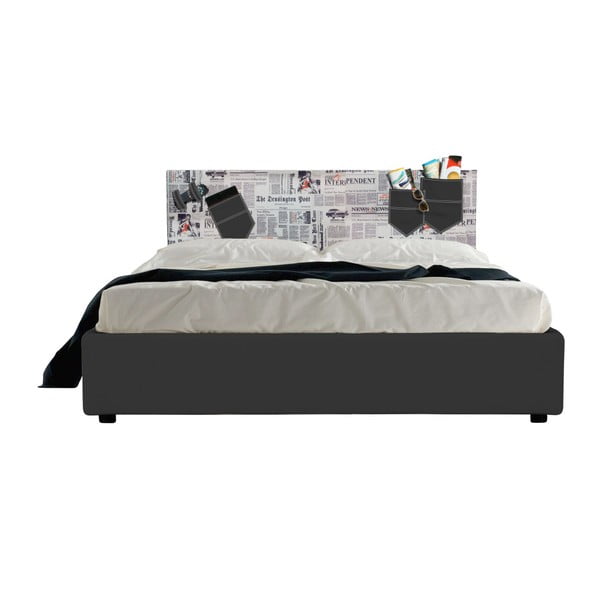 Čierna dvojlôžková posteľ s úložným priestorom a matracom 13Casa Task News, 160 x 200 cm