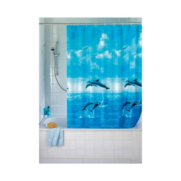 Modrý sprchový záves Wenko Dolphin, 180 × 200 cm-image-1