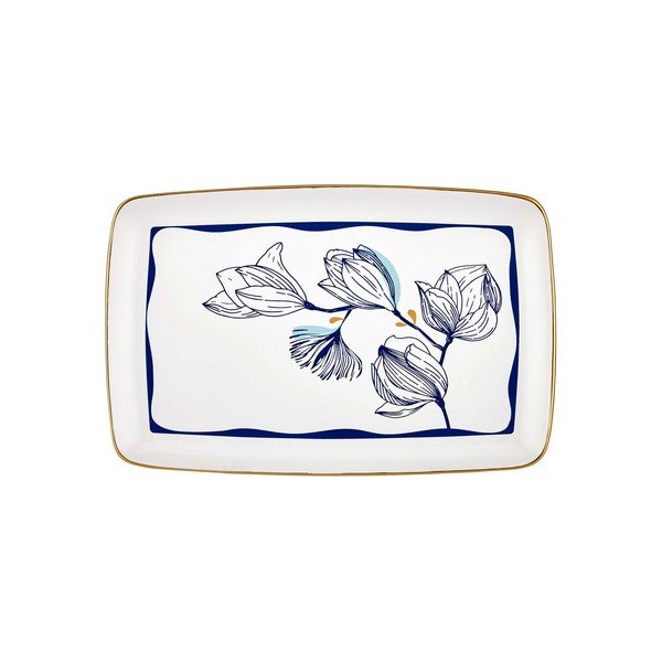 Biely porcelánový servírovací tanier s modrými kvetmi Mia Bleu, 34 x 25 cm-image-2