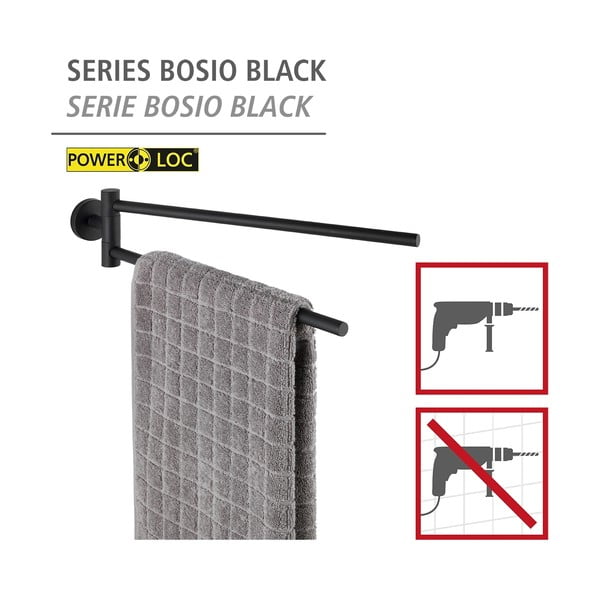 Matne čierny samodržiaci držiak na uteráky z nehrdzavejúcej ocele Bosio – Wenko-image-2