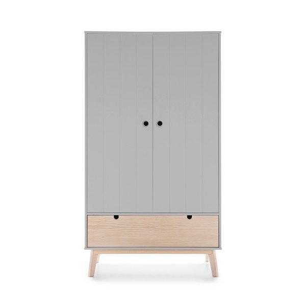 Sivá detská šatníková skriňa s nohami z borovicového dreva Marckeric Kiara-image-2