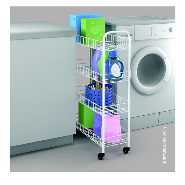 Biely kovový pojazdný regál 23x84 cm - Metaltex-image-4