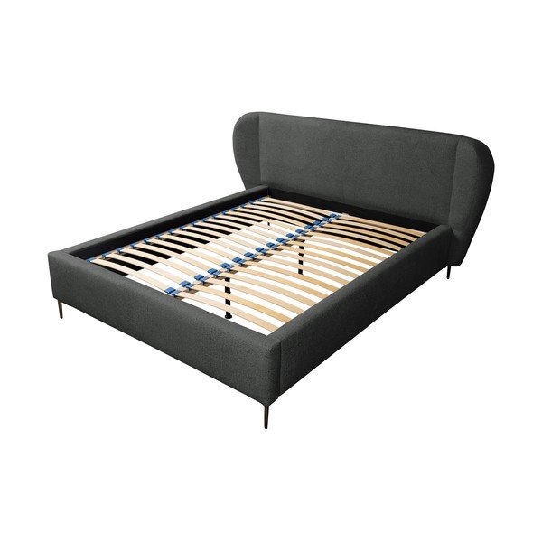Tmavosivá čalúnená dvojlôžková posteľ s roštom 180x200 cm Makana – Makamii-image-1