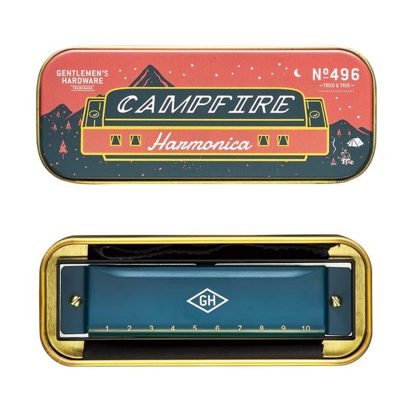 Modrá fúkacia harmonika v plechovej škatuľke Gentlemen´s Hardware-image-1