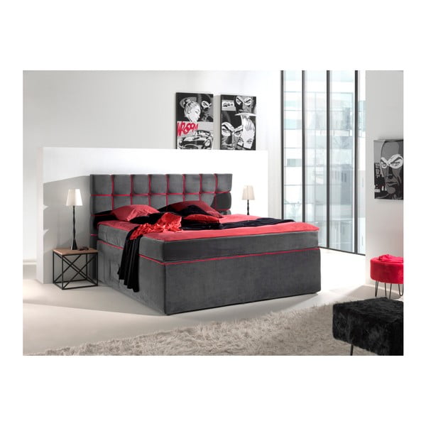Sivo-ružová dvojlôžková bo×spring posteľ Sinkro Play Safe, 200 × 200 cm
