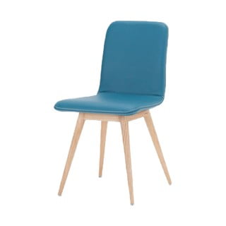 Jedálenská stolička z masívneho dubového dreva s koženým tyrkysovým sedadlom Gazzda Ena