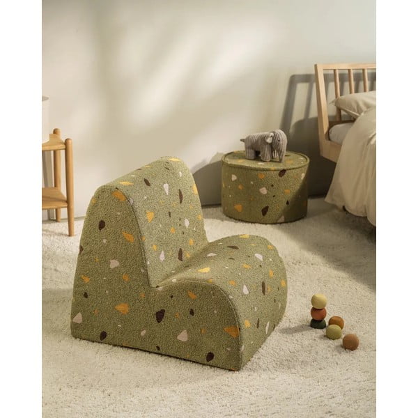 Zelené detské kresielko z textílie buklé/ženilkové Terrazzo Cloud – Wigiwama-image-3