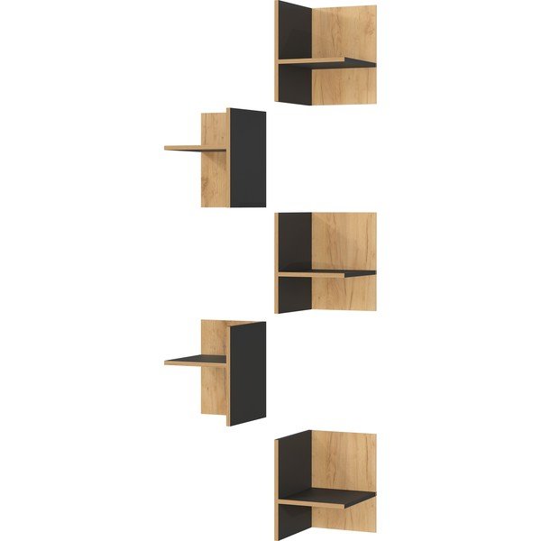 Prídavné police v dekore duba v antracitovo-prírodnej farbe v súprave 5 ks Podium – Germania