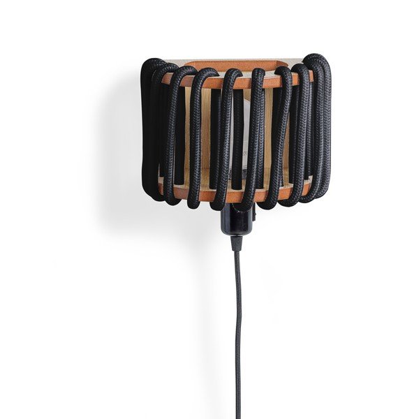 Čierna nástenná lampa s drevenou konštrukciou EMKO Macaron, dĺžka 20 cm-image-1