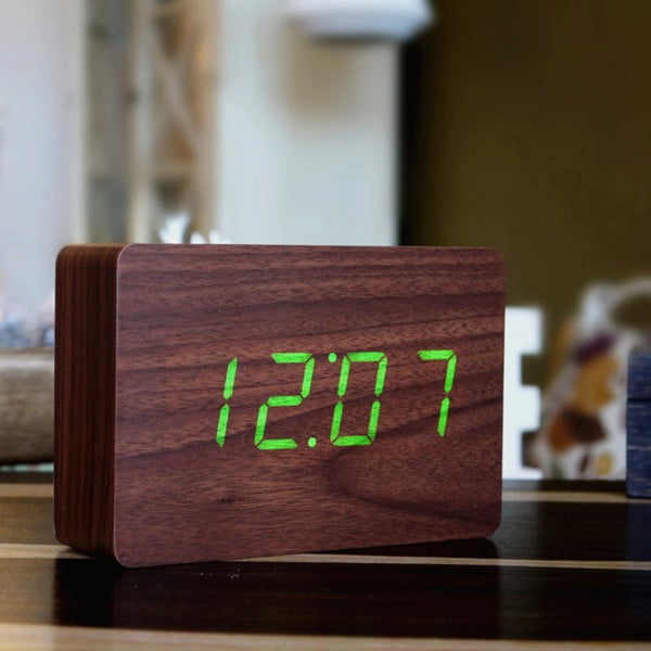 Tmavohnedý budík so zeleným LED displejom Gingko Brick Click Clock-image-1