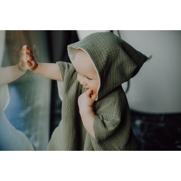 Kaki mušelínové detské pončo veľkosť M – Malomi Kids-image-1