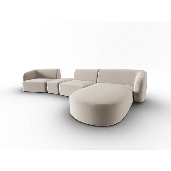 Béžová zamatová rohová pohovka (pravý roh/s leňoškou) Paolo – Milo Casa-image-2