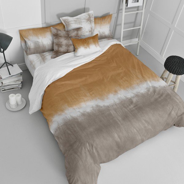Biela/hnedá bavlnená obliečka na perinu na jednolôžko 140x200 cm Tie dye – Blanc-image-1