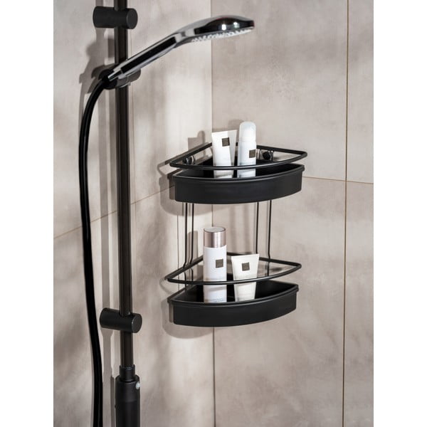 Čierna rohová sprchová polica Wenko Molinella, 30 x 22 cm-image-1