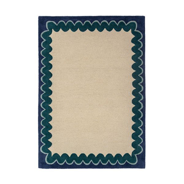 Ručne tkaný vlnený koberec v prírodnej farbe/zelenomodrý 140x200 cm Wiggle Wool – Flair Rugs