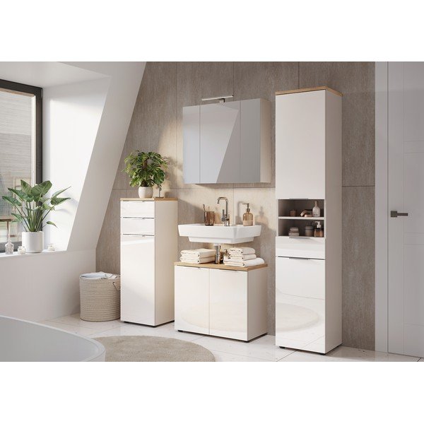 Krémovobiela lesklá vysoká/úzka kúpeľňová skrinka 39x112 cm Tavira – Germania-image-1