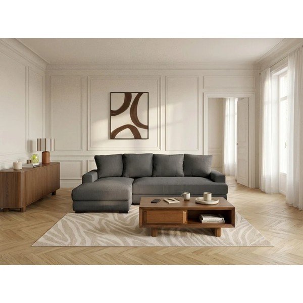 Tmavosivá menčestrová rozkladacia/s úložným priestorom rohová pohovka (ľavý roh/s leňoškou) Campi – Bobochic Paris-image-1