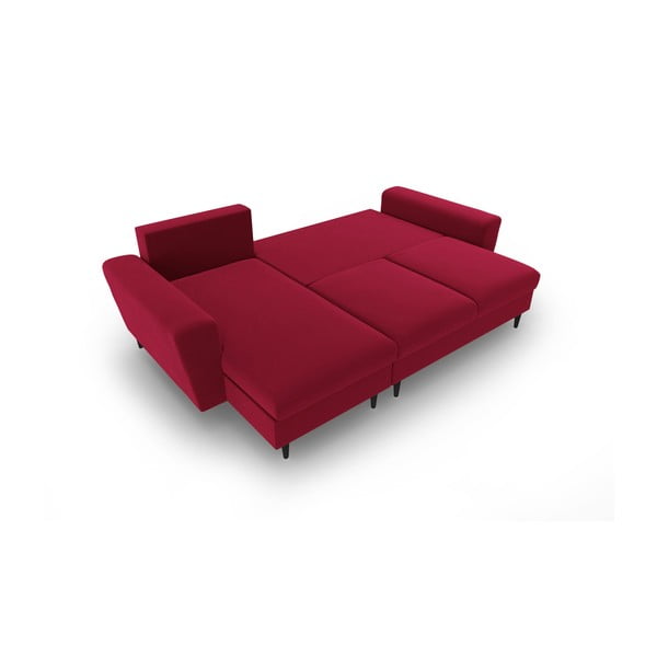 Červená zamatová rozkladacia/s úložným priestorom rohová pohovka Kyoto – Cosmopolitan Design-image-2