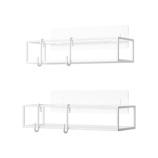 Biele samodržiace oceľové kúpeľňové poličky 2 ks Cubiko – Umbra-image-3