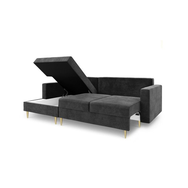 Tmavosivá rozkladacia pohovka s úložným priestorom Mazzini Sofas Muguet, ľavý roh-image-2