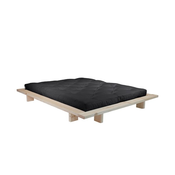 Dvojlôžková posteľ z borovicového dreva s matracom Karup Design Japan Double Latex Raw/Black, 140 × 200 cm
