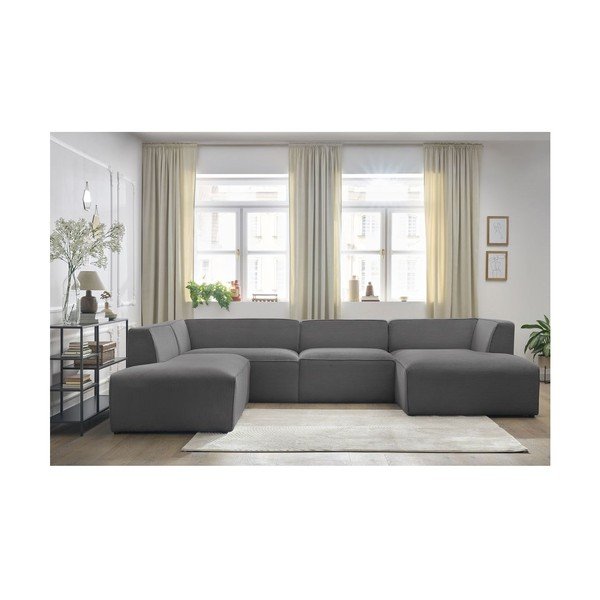 Tmavosivá menčestrová modulárna rohová pohovka (ľavý roh/do tvaru "U") Megeve – Bobochic Paris-image-1