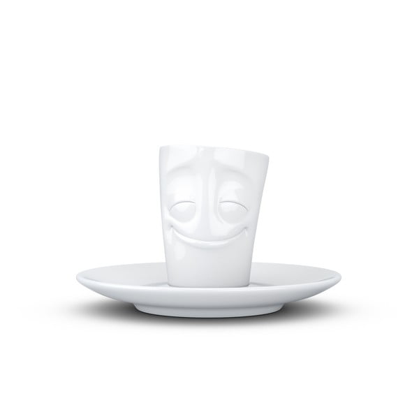 Biely zasnený porcelánový hrnček na espresso s tanierikom 58products