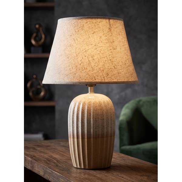Krémovobiela keramická stolová lampa s textilným tienidlom (výška  44 cm) Japandi – Mauro Ferretti-image-1