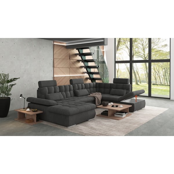 Antracitová rozkladacia/s úložným priestorom rohová pohovka (pravý roh/do "U") Merkur – Ropez-image-4