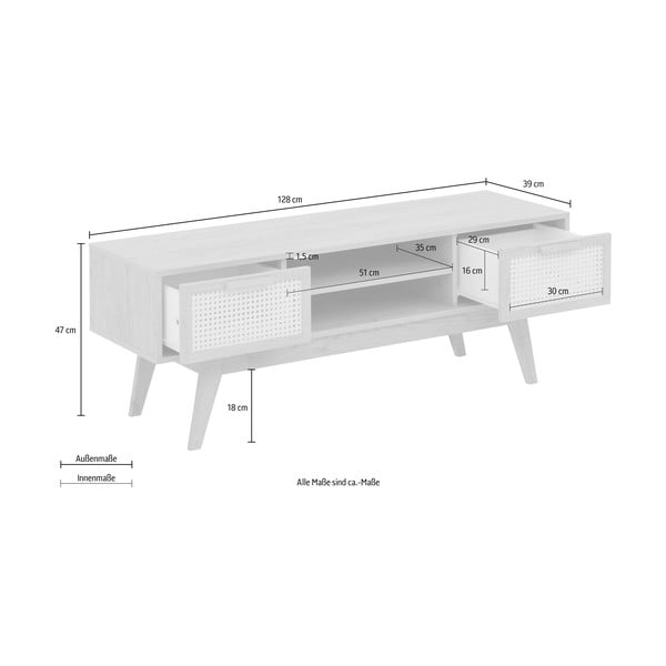 TV stolík v dekore duba v prírodnej farbe 128x47 cm Bridget – Støraa-image-4