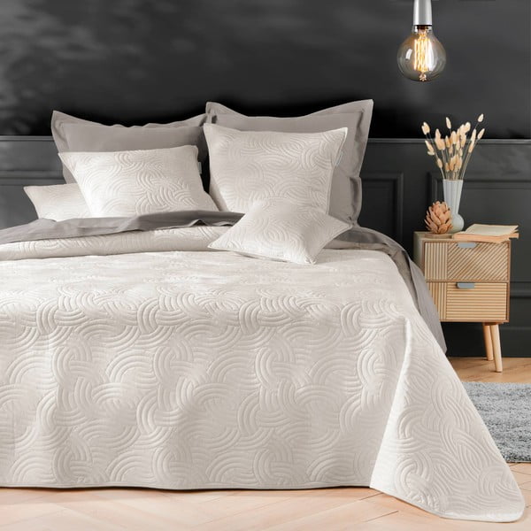 Krémová zamatová súprava prikrývky a obliečky na vankúš 240x260 cm Solange – douceur d'intérieur-image-1