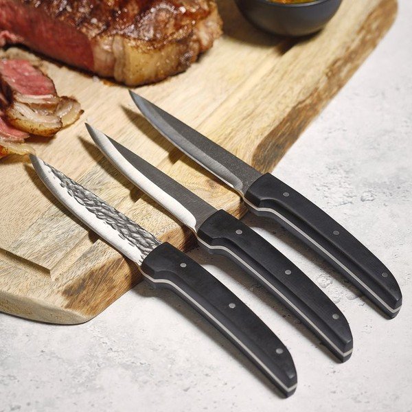Čierne/v striebornej farbe oceľové steakové nože v súprave 4 ks Carne – BonBistro-image-1