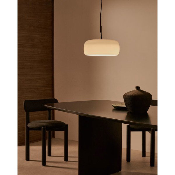 LED závesné svietidlo sivobéžové so skleneným tienidlom ø 38 cm Reig – Kave Home-image-1