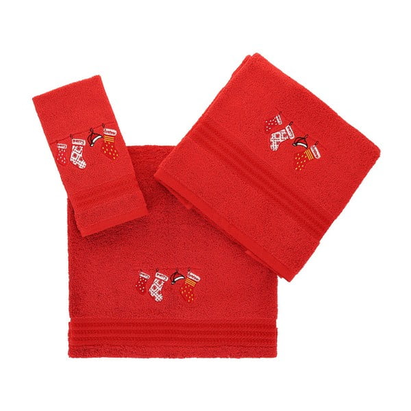 Set dvoch červených uterákov a osušky Corap